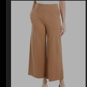 Sz 1X Max Studio Caramel Plus Cropped Neutral Mid rise Wide-Leg Pull On Pants